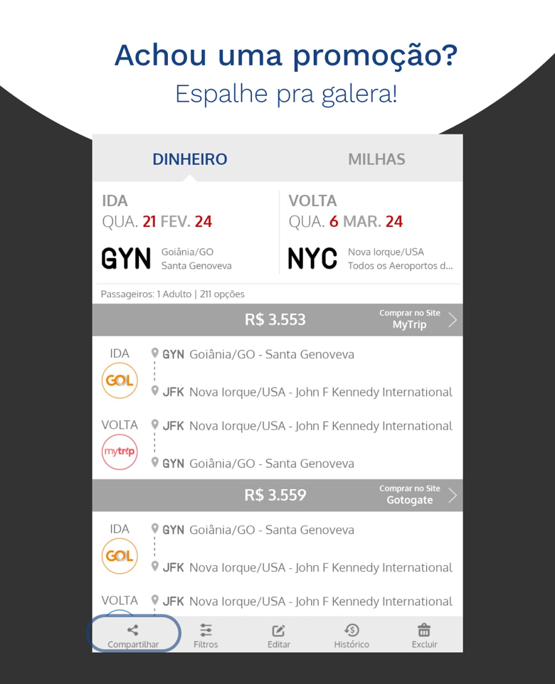 pagina de resultados do app voelivre